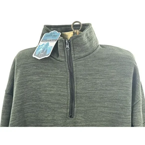 NWT Jackson Hole 1/4 Zip Space Dyed Zipper Sleeve Pocket Heather Green Mens‎ M - Picture 2 of 11